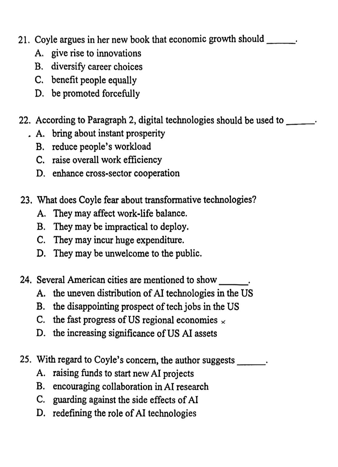 2024考研英語(yǔ)二答案和全解析